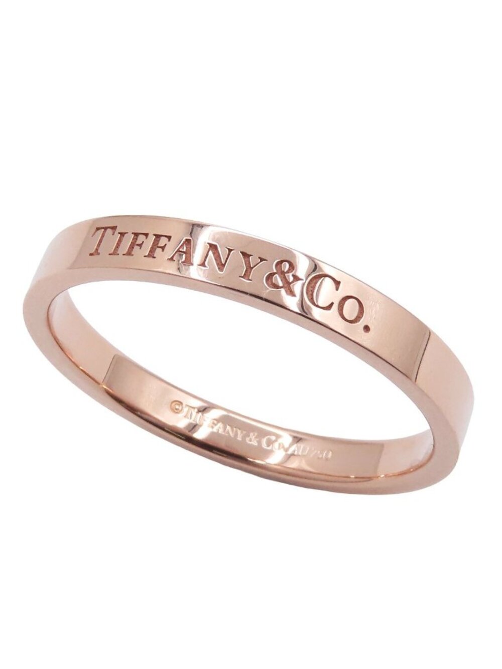 Tiffany & Co T&Co Band Ring Pink Gold 18k Logo Flat